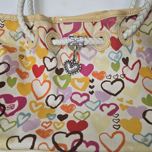 Brighton Vtg  Canvas Hearts Of Hearts Lilliana Shoulder Bag With Heart Charm - Picture 5 of 13